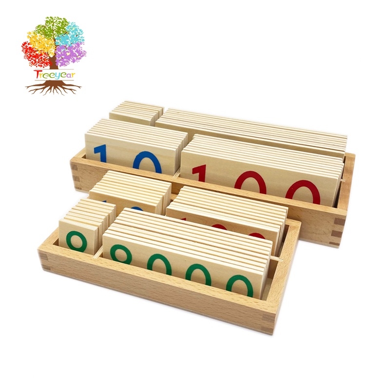 Treeyear Montessori Math Material Wooden Number Cards 1-9000 with Box ...