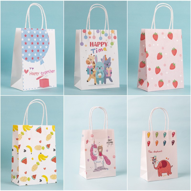 10 PCS Set Paper Bag Kids Goodie Bag Birthday Party Gift Bag Kraft Paper Bag