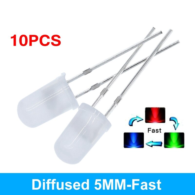 10pcs/lot F5 5mm Fast/Slow RGB Flash Red Green Blue Rainbow Multi Color ...