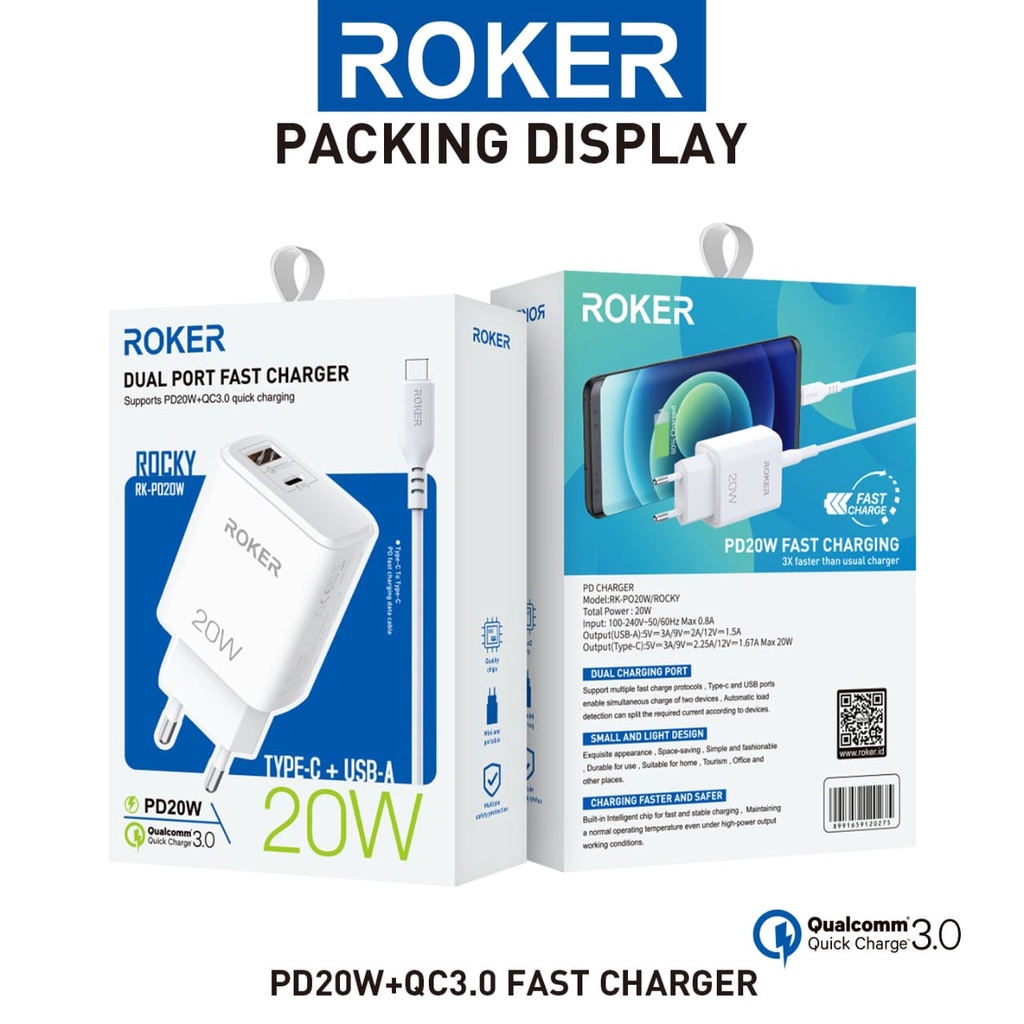 ROKER CHARGER ROCKY POWER DELIVERY 20 Watt FAST CHARGING +BONUS KABEL C TO C IN THE BOX iphone 15 iphone 16 cepat penuh - Gambar 4