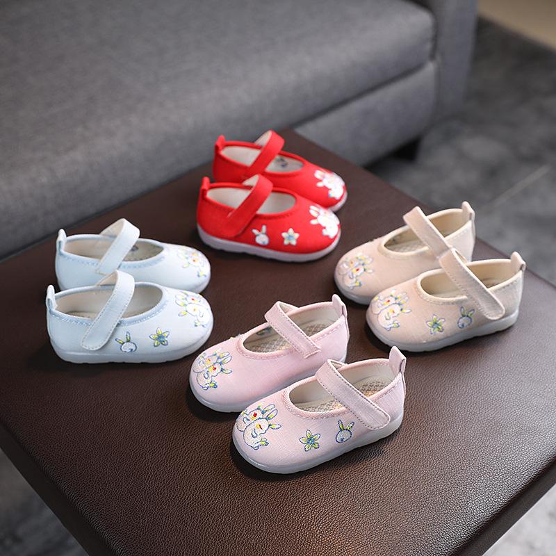 Baby Girl Textile Anti slip Flats Embroidered Bunnies Cow Shoes Magic Tape BBX Shopee Singapore