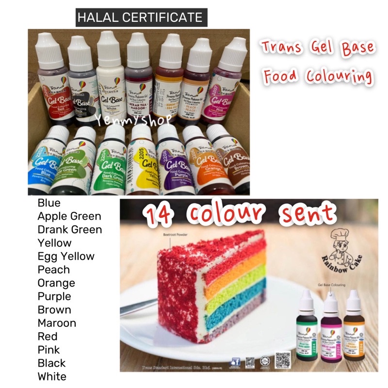 (HALAL) TRANS FOOD COLOURING SET Gel Base / Food coloring set / Edible