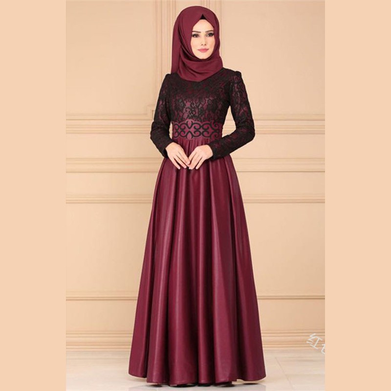 Elegant women's Jubah wanita Embroidery lace Abaya Full Dress