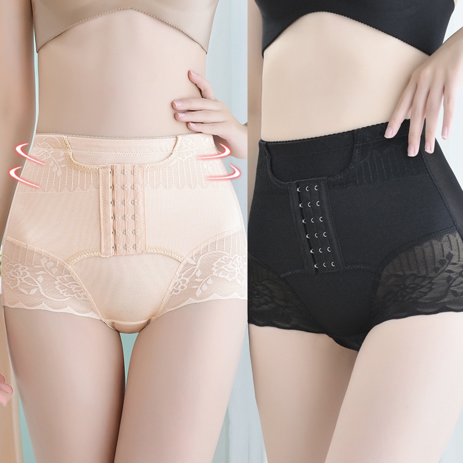 High-waisted thin 6-breasted women's belly pants, hip-lifting body-shaping  postpartum corsets panties,lace mesh panties