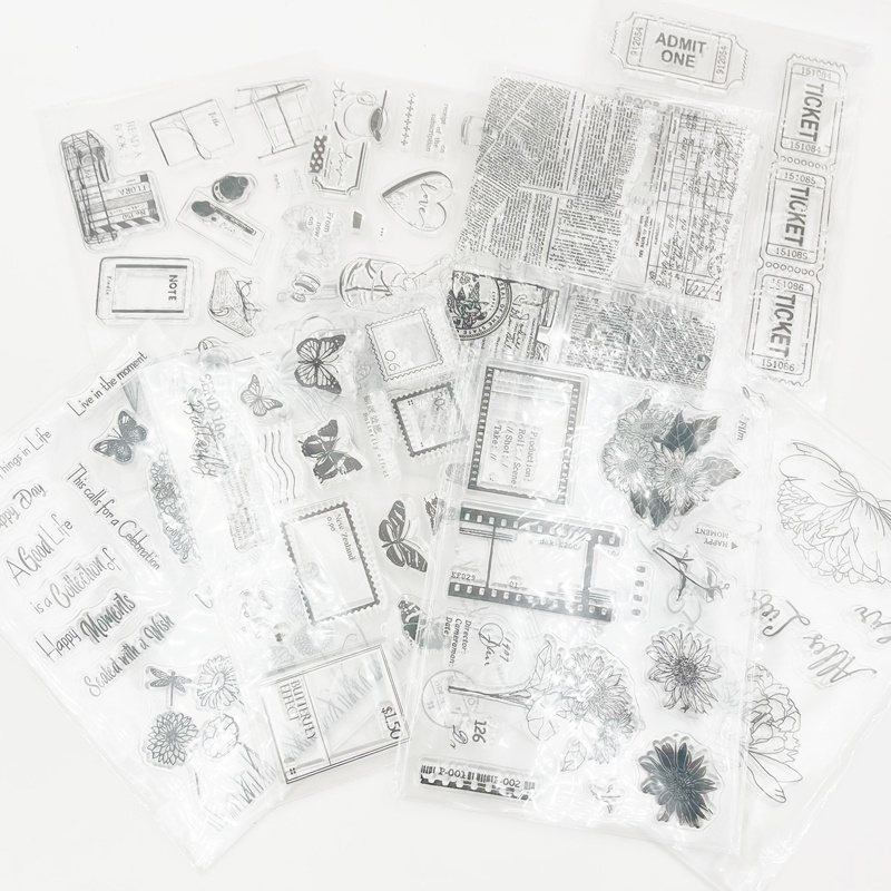 Vintage Plant Butterfly flower words Silicone Vintage Clear Stamps for ...
