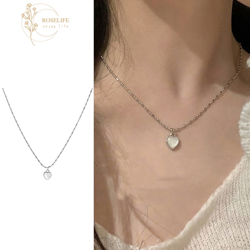 Roselife Geometric Shell Love Heart Pendant Rice Bead Chain Necklace for Women Chic Girls Necklaces Jewelry Gift