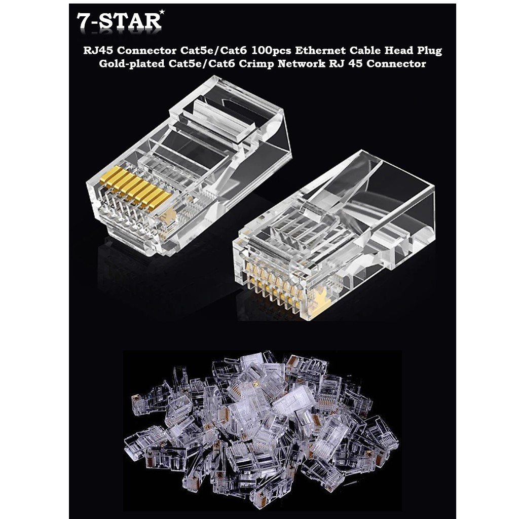 100PCS CAT5E/CAT6 RJ45 Connector Cable Head Plug Goldplated