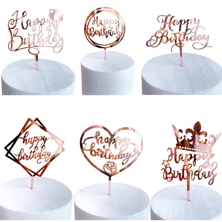 Acrylic Rose Gold Happy Birthday Cake Topper Pink Gold Mirror Acrylic ...