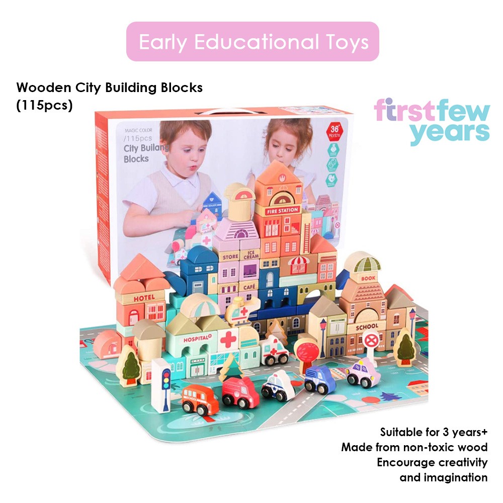 Wooden City Building Blocks (115pcs) Shopee Singapore