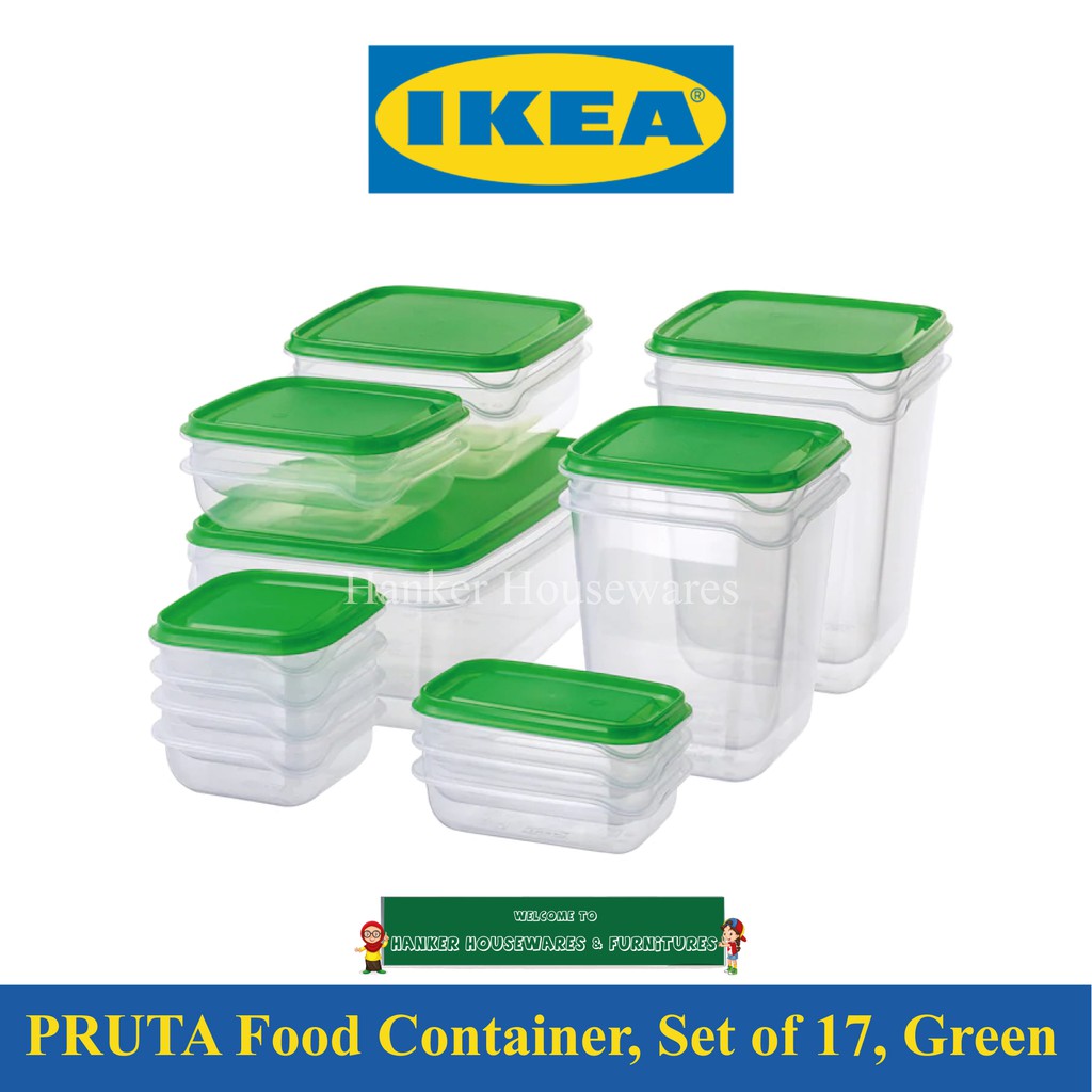 PRUTA Food container, set of 17, clear, green - IKEA