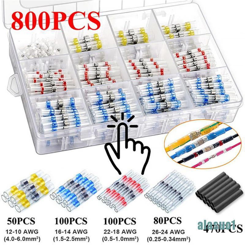 [alasuo1]800Pcs Solder Seal Wire Connectors Kit Heat Shrink Butt Electrical Wire Terminal