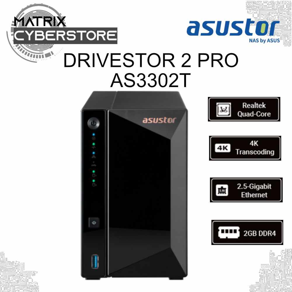 ASUSTOR AS3302T DRIVESTOR PRO 2-Bay NAS Realtek RTD1296 Quad-Core 1 ...