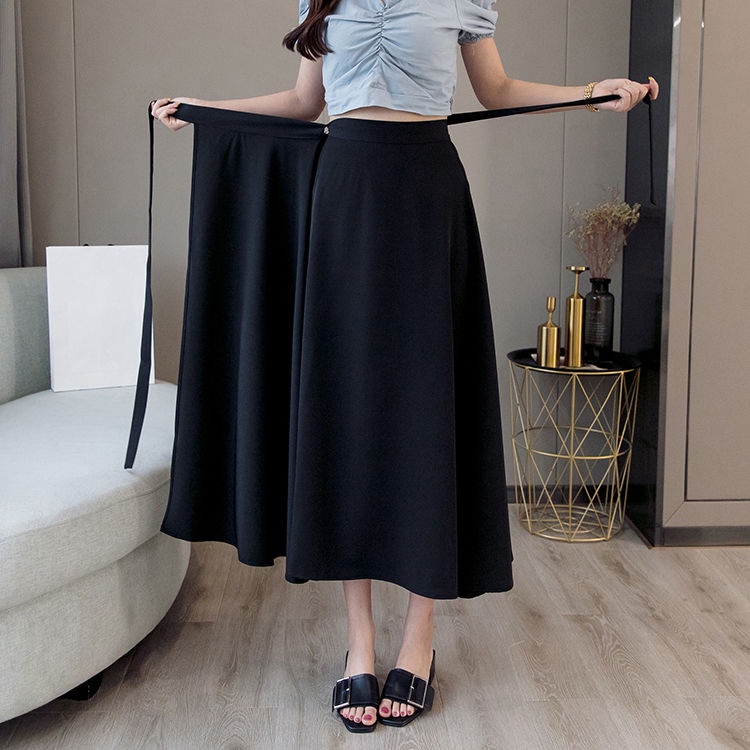 One-piece Skirt Women Oversize Niche Black Lace-up Mid-length A-line ...