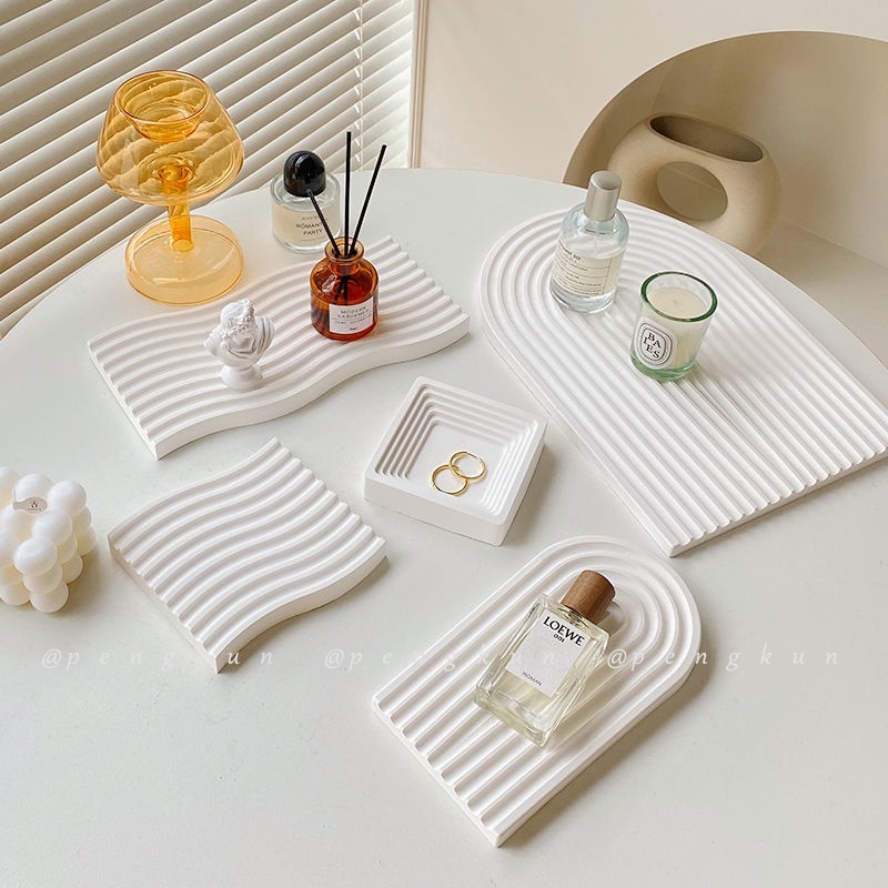 Plaster Storage Tray Wave Pattern ins Photo Props Small Objects Decorative Gourmet Accessories Posing Photography Background Geometric Home Decoration