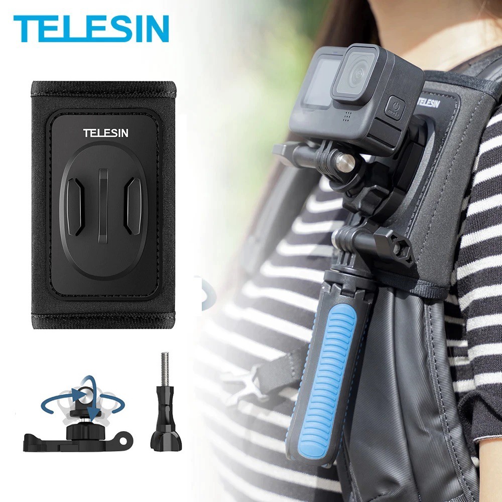 TELESIN Upgraded Backpack Bag Strap Mount Clip Holder for HERO 12 11 10 9 8 7 6 5 DJI OSMO ACTION Camera Shopee Singapore