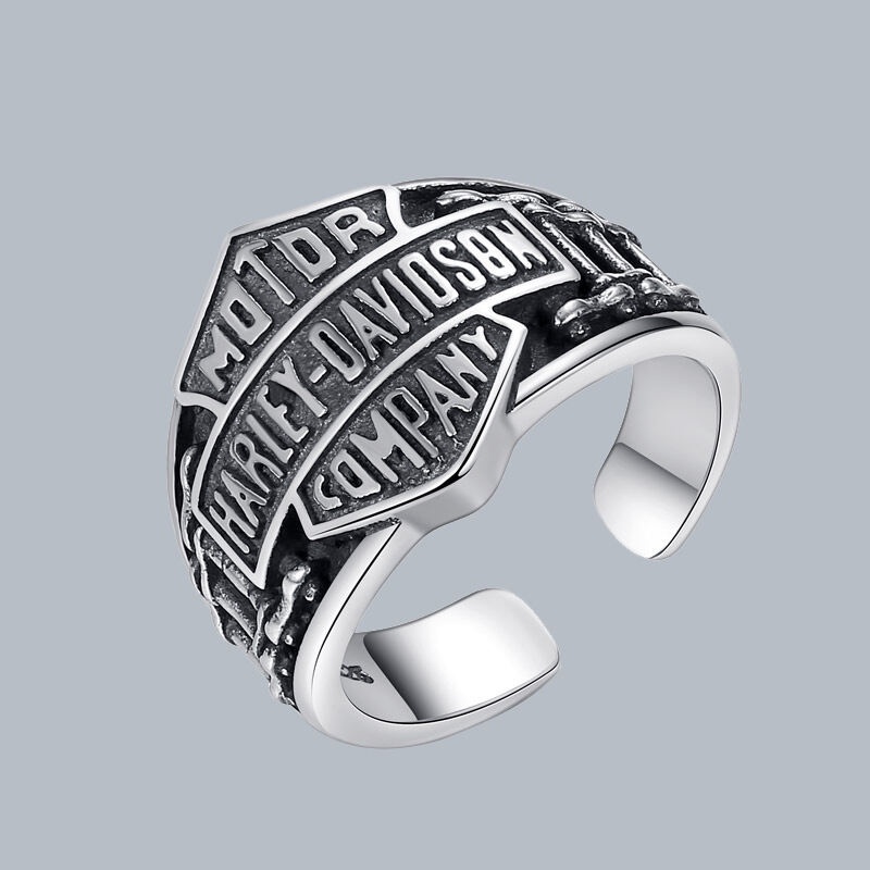 Retro Letter Ring Men Lettering Simple Rings Harley Ring Men's Opening