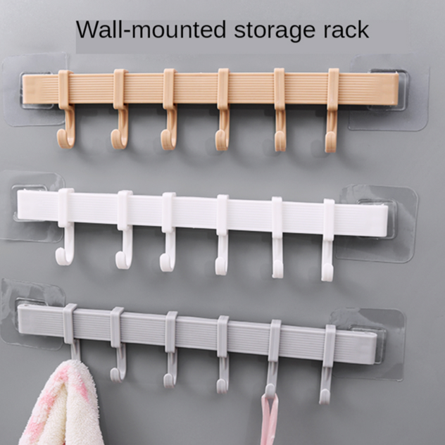 SG Seller No Hole No Drill Strong Adhesive 6 Row Hook Kitchen Wall Hanging Hook Bathroom Hanger
