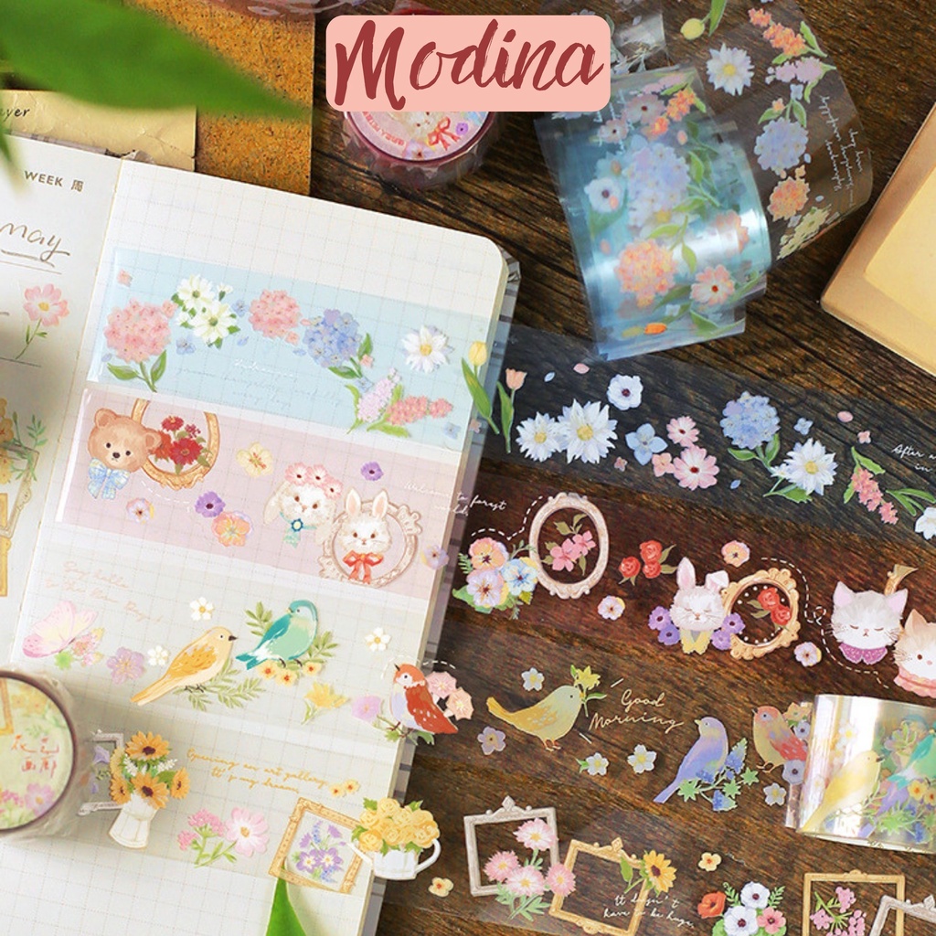 Cute stickers in rolls with MODINA spring bird and flower motifs, round ...