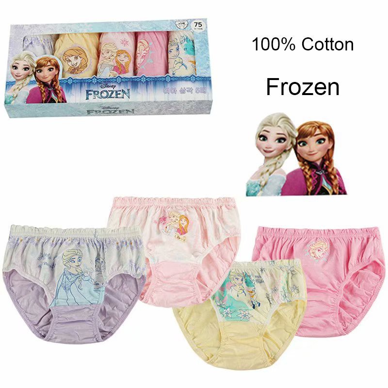 5 PCS Set 3-14 Years Kids Girls Underwear 100% Cotton Frozen Anna Elsa  Underwear Child Panties With Box Gift
