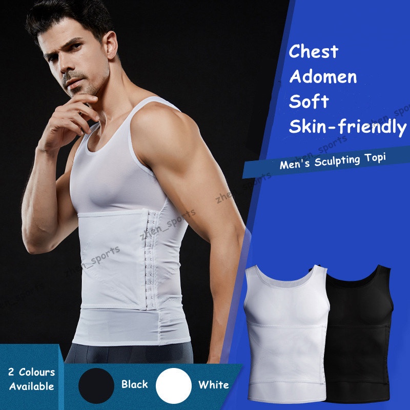 Men Body Shaper Vest Chest Binder Slimming Shaper Men Waist Tummy Abdomen  Black and white Vest comfortable Vest