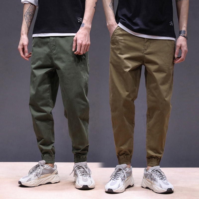 High Quality Men Cotton Jogger Pants Banded Ankle Length Relaxed Fit ...
