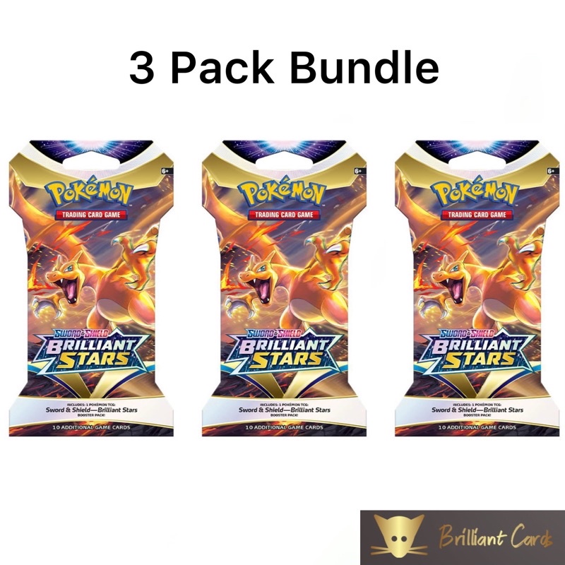 (1 Bundle 3 Packs) Pokemon CHARIZARD Brilliant Stars Sleeved Booster ...