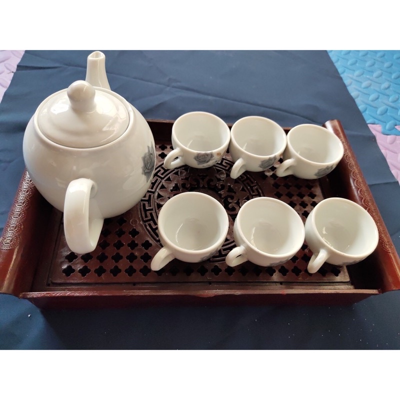 Teapot Set 420ml Bat Trang With Black Rose Pattern (1 Teapot + 6 Cups