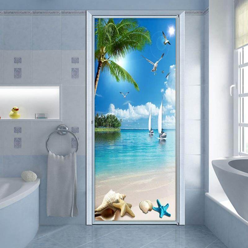 Custom View Door Sticker 3D PVC Self-Adhesive Waterproof Wallpaper Paste Living Room Bathroom ...