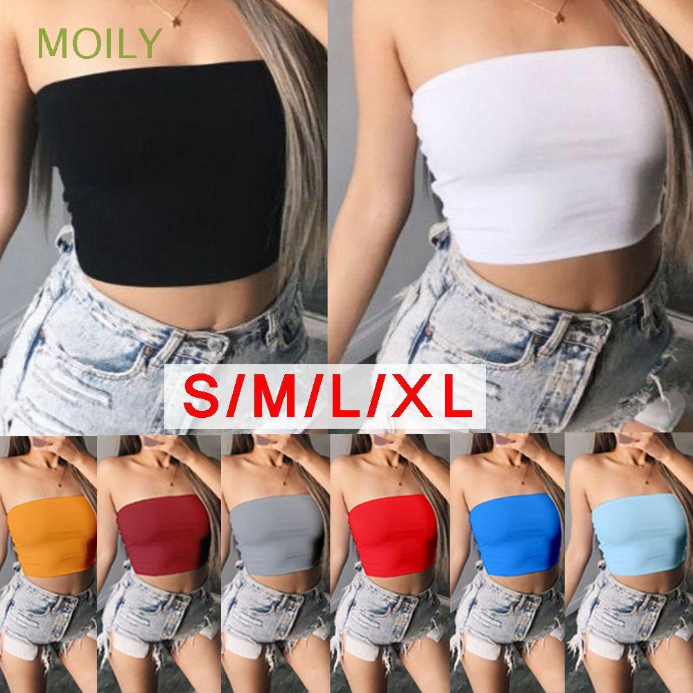 Cheap Women Crop Tops Sexy Solid Color Camisole Ice Silk Tube Top