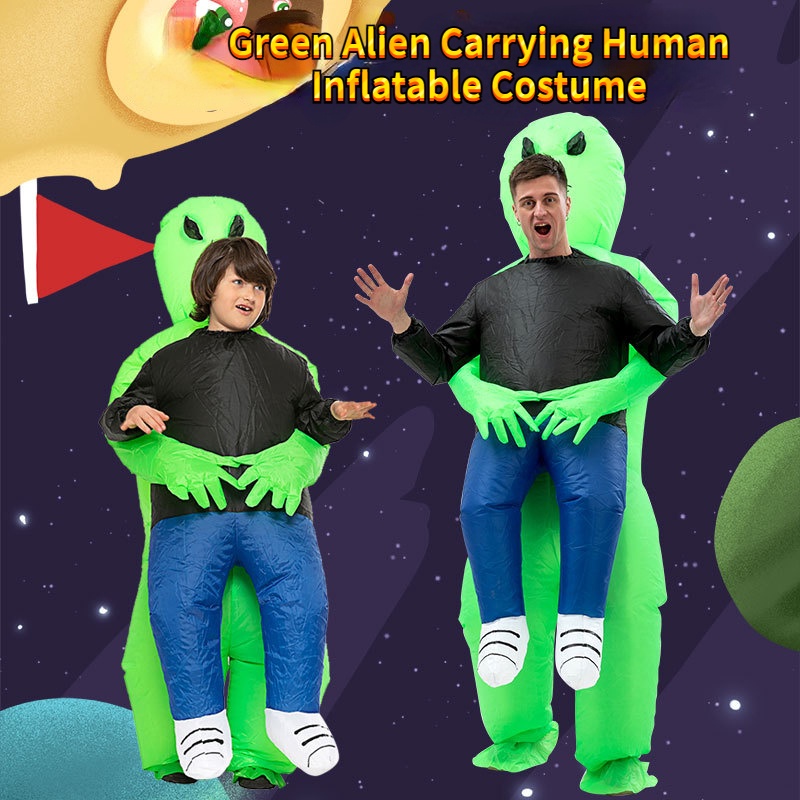 Green Alien Carrying Human Costume Halloween Costumes Spoof Dress Up ...