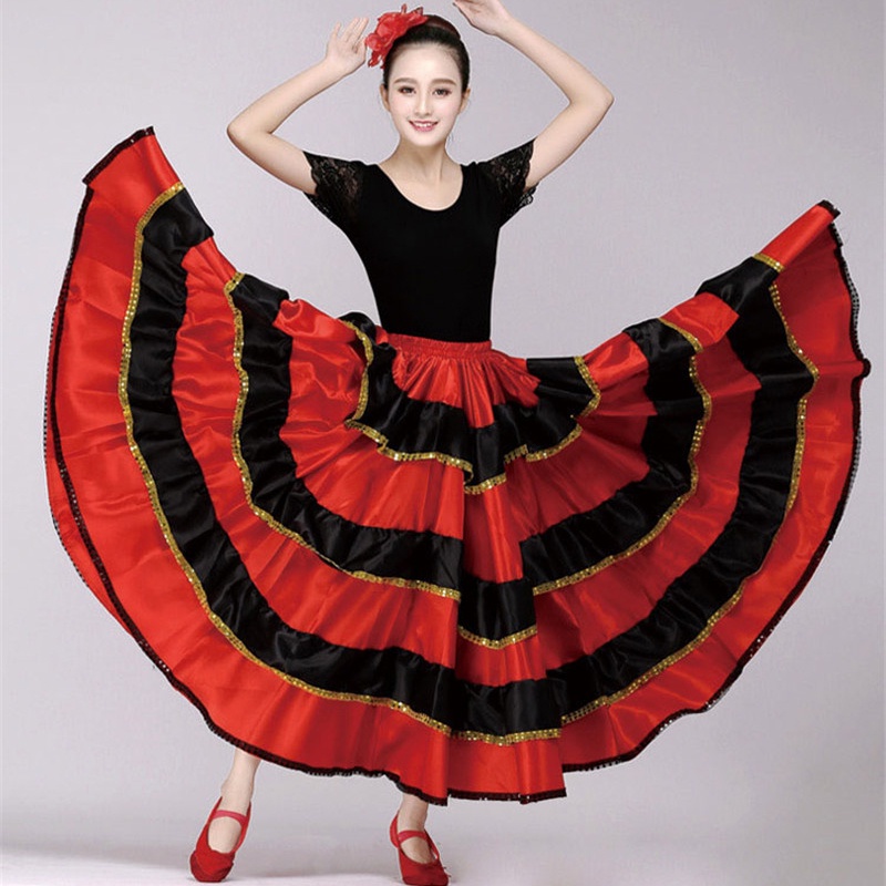Spanish Flamenco Skirt Bullfight Dance Dress Costumes Stage Performance Party Red Skirt Women