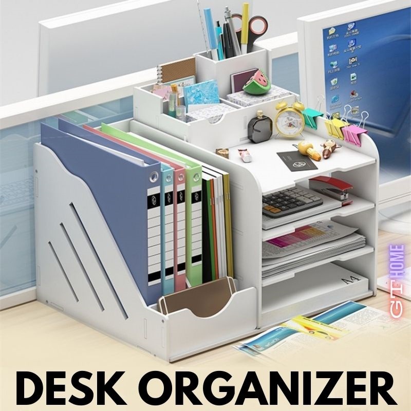 Desk Storage Organizer with A4 Paper Table Storage Tray/ File Holder ...