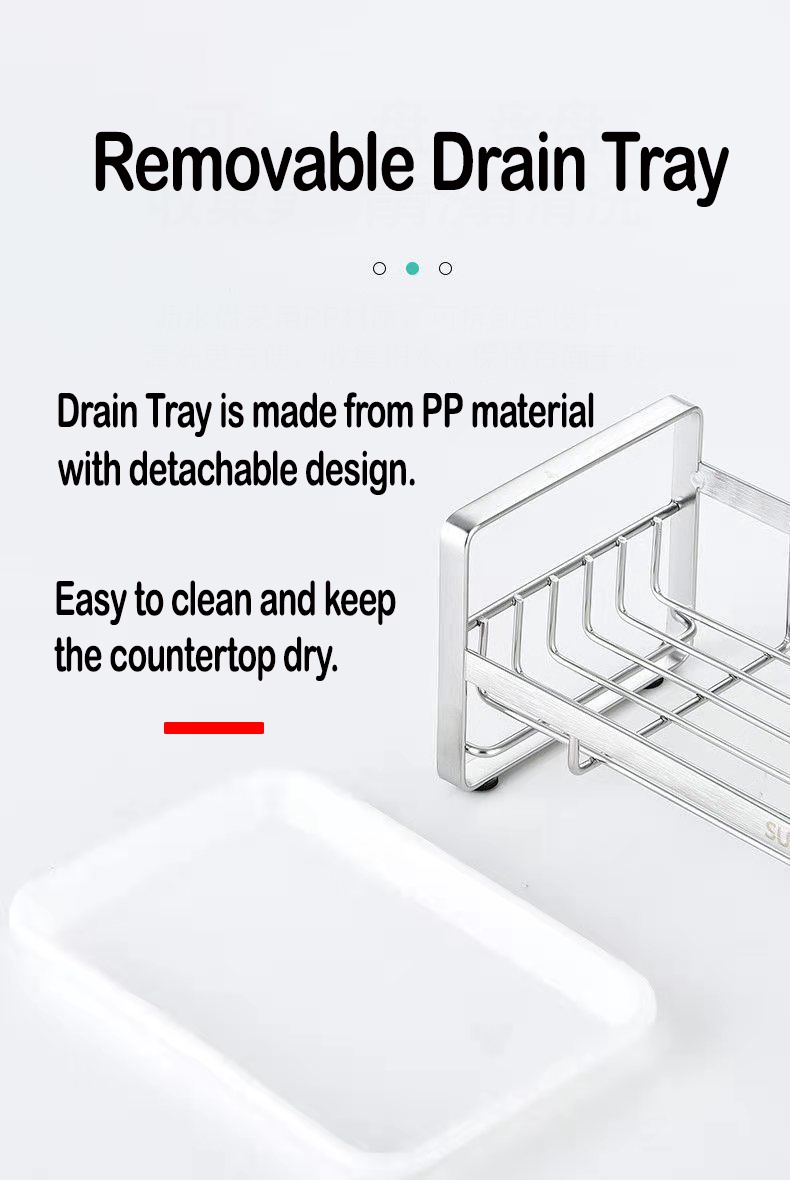 304 Stainless Steel Kitchen Rack Sink Drain Rack Brush and Sponge Sink ...