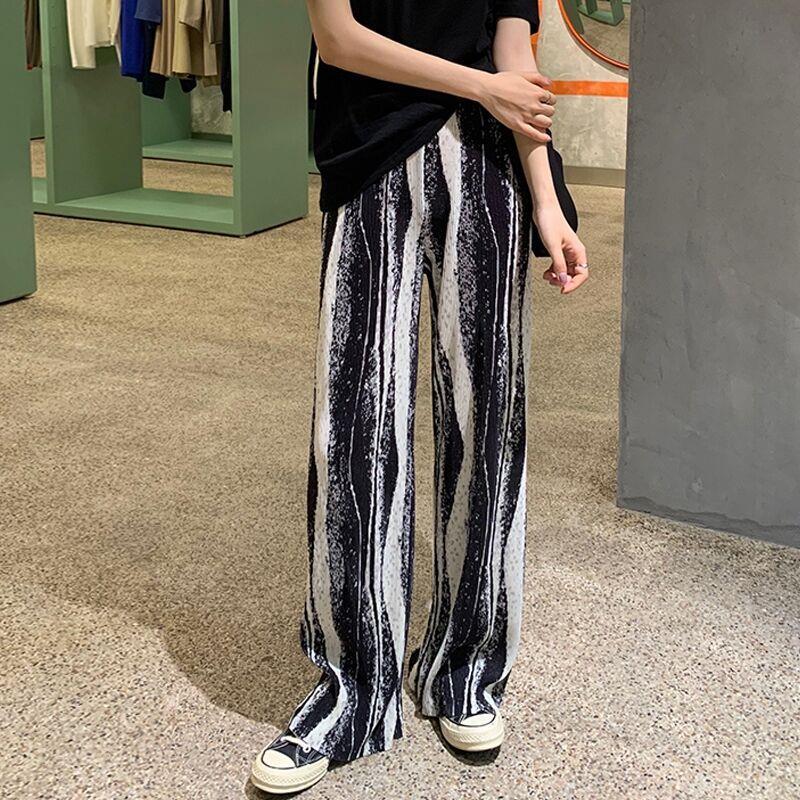 New Pleated Wide-leg Pants Girls Loose Casual Pants Chiffon Trousers Ice  Silk Nine-point Pants,(3-10Y) 