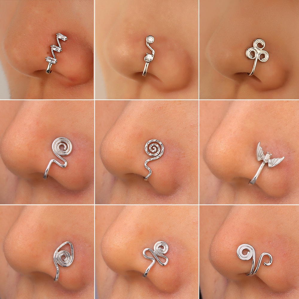 Shiny Rhinestone Pentagram Nose Rings Hoops Fake Nose Rings Clip On Circle Nose  Fake Nose Piercings Fashion Nose Jewelry