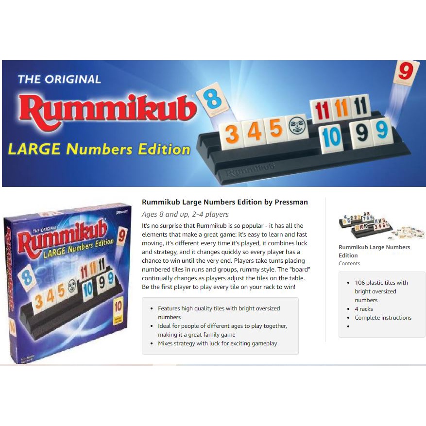 Authentic The Original Rummikub Large Numbers Edition PRESSMAN Game ...