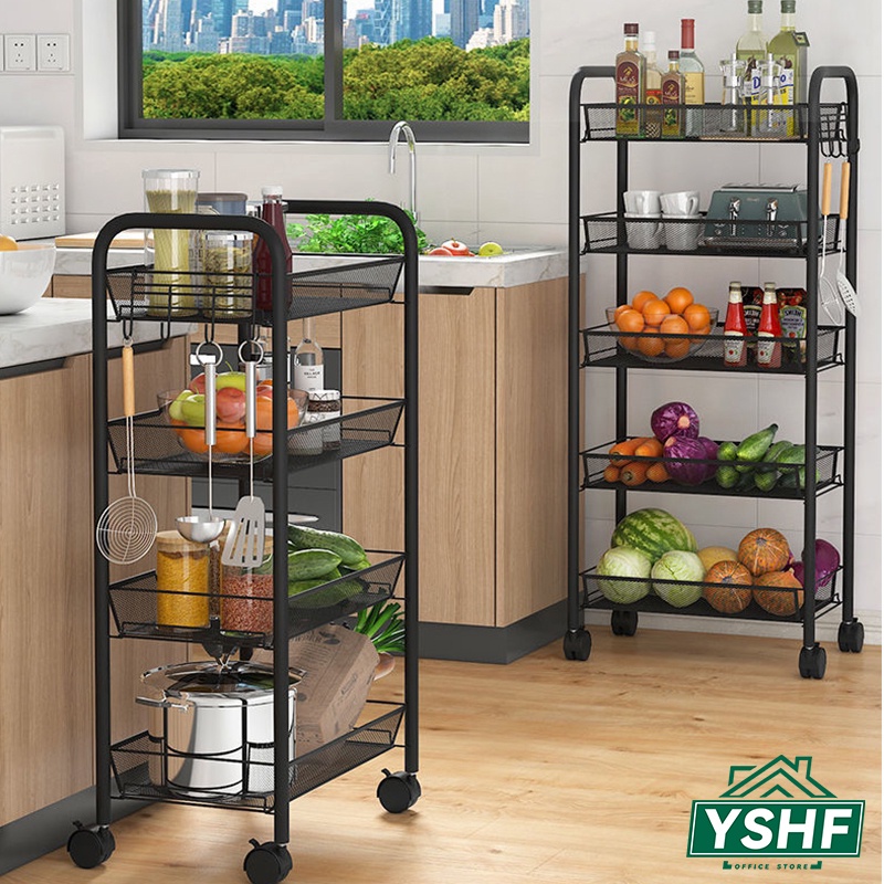 YSHF 3-5Tier Metal Wire Rolling Cart Kitchen Rack Rolling Storage ...