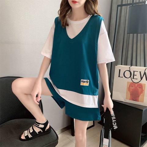 2PCS/set Plus Size Women Fashion Casual Set Wear Korean Style Sports Suit Summer Casual Outfit Clothing Short Sleeve T Shirt + Short Pants