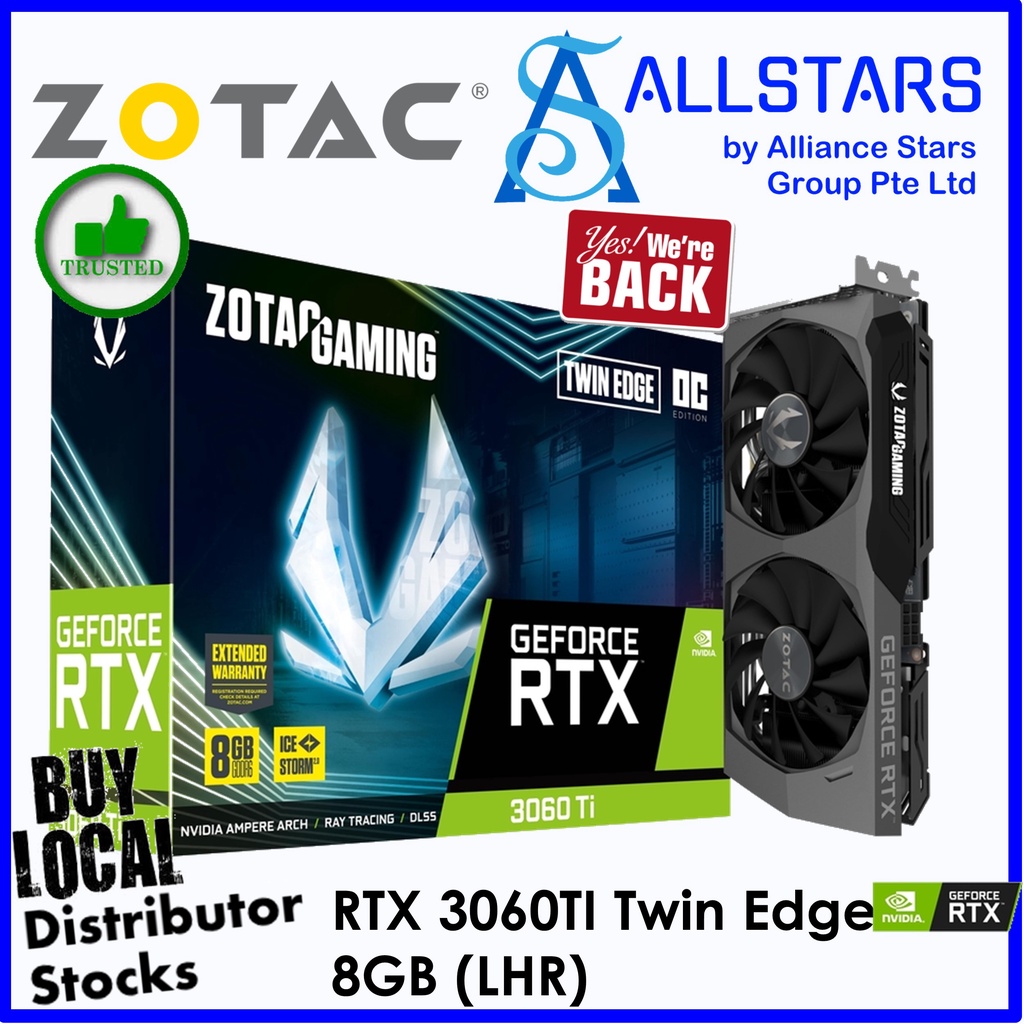 ZOTAC RTX 3060 Ti Twin Edge OC LHR PCI-Express x16 Gaming Graphics 