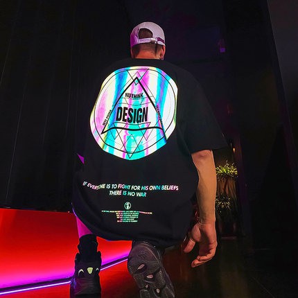 Fashion ethnic men's clothing plus size shirt bar nightclub dancing short-sleeved T-shirt reflective triangle print top