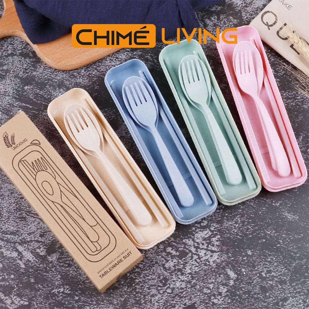 WHOLESALE Wheat Straw Utensil Set with Case for Goodie Bag Reusable