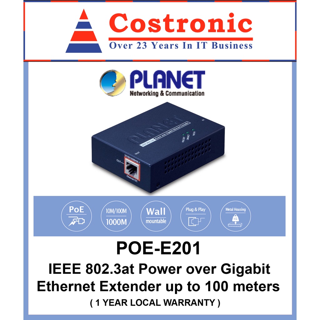 PLANET POE-E201 POWER OVER GIGABIT ETHERNET EXTENDER UP TO 100 METERS ...
