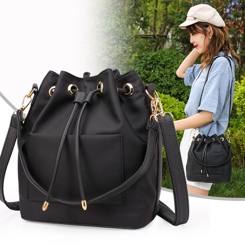 Women Fashion Casual Bag Bucket Sling Shoulder Handbag Drawstring Messenger Shoulder Bag