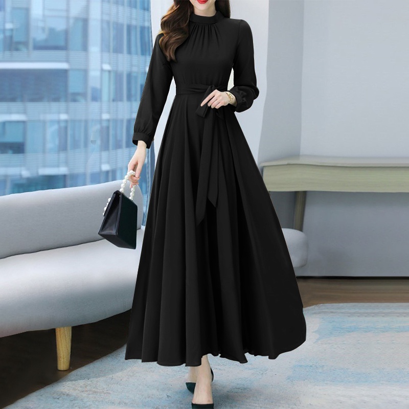 ZANZEA Women Collar Long Sleeve Back Zipper O Neck Robe Maxi Dress | Shopee  Singapore