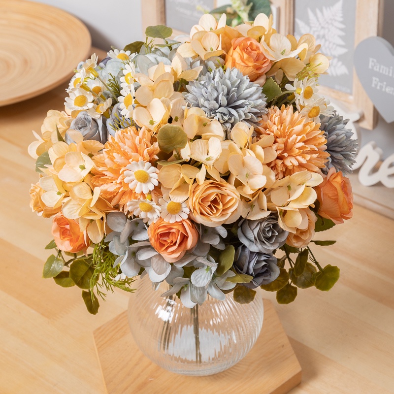 [Design combination] Artificial Rose Hydrangea Daisy Chrysanthemum Wedding Decoration Vase Decor Living Home DIY