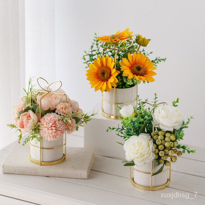 ?XD.Store Fake flower Nordic Iron Indoor Living Room Simulation Fake Rose Flower Decoration Dining Table Decorative Plas