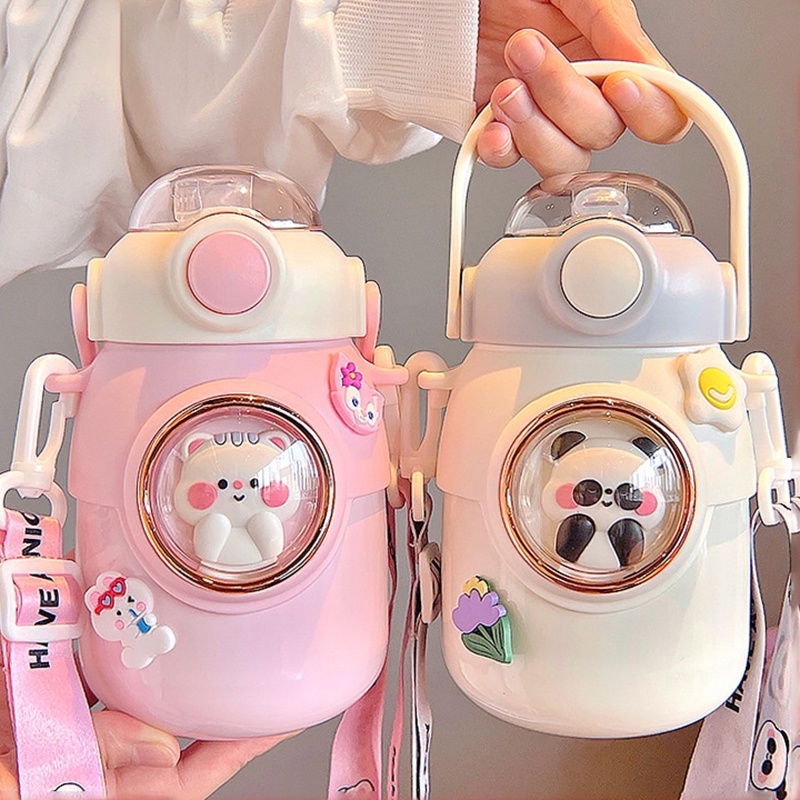 700ml Cute Kids Belly Water Bottle Children's Thermos With Straw Ultra Long Insulation