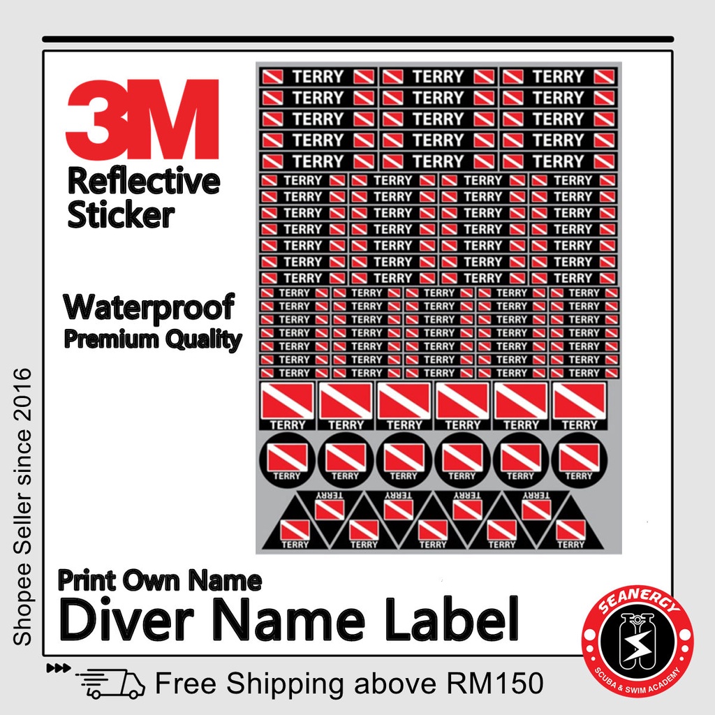 Print Your Name Dive Label Waterproof Sticker Label Diver's Name ...