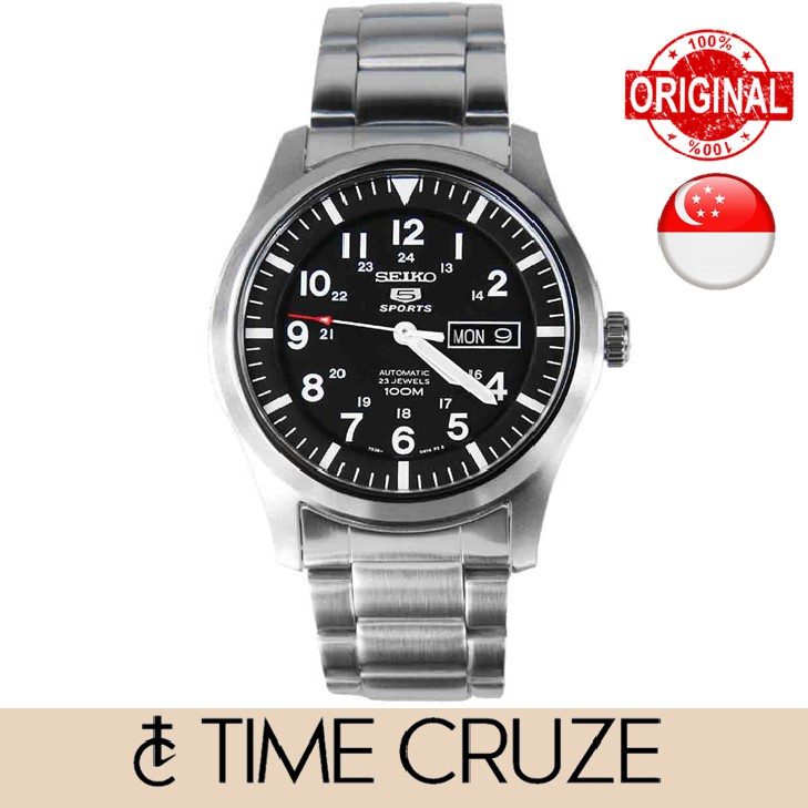 Time Cruze Seiko 5 Sports SNZG13K1 Automatic 23 Jewels 100M Stainless Steel Black Dial Men Watch SNZG13 SNZG13K