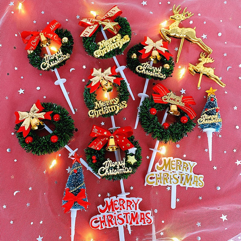 Christmas Cake Decorations Christmas Tree Old Man Gifts Snowman Straw ...